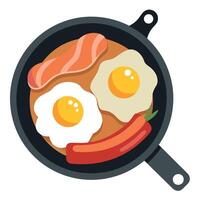 Close-up of a delicious skillet breakfast with crispy bacon. fried eggs. and diced potatoes vector