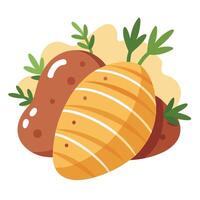 Hasselback potatoes with meat and herbs. Copy space image. Place for adding text vector