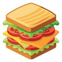 Appetizing blt sandwich with layers of crispy bacon. fresh lettuce. and tomato slices on toasted bre vector