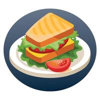 Delicious grilled sandwich with fresh vegetables. served with a side of salad on a dark rustic table vector
