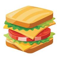 A close-up view of a gourmet sandwich with layers of melted cheese. crispy bread. and fresh ingredie vector