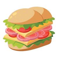 Fresh Sandwiches with ham. cheese. bacon. tomatoes. lettuce. cucumber and onions on light background vector