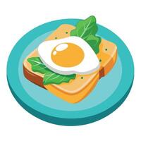 An open-faced egg toast sandwich with fresh spinach and hollandaise sauce. on a modern plate vector