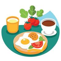 Delicious breakfast with sunny-side-up eggs. toast. fresh salad. and coffee on a sunny morning table vector