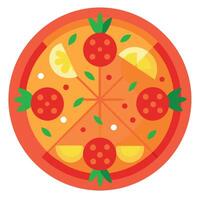 Homemade chicken and pineapple Hawaiian pizza with red sauce crispy crust and tomatoes on light back vector