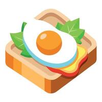 Isometric food featuring a sunny-side-up egg on toast with salad on the bottom on a transparent back vector