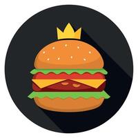 A Cheeseburger with beef. lettuce. tomato. onion and cheese. Cucumber with dark background and crwon vector