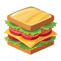 A delicious sandwich stacked with layers of bacon. cheese. and fresh tomatoes. served on sesame seed vector