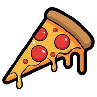 A delicious slice of pizza with melted cheese and pepperoni. Isolated on a black background. vector