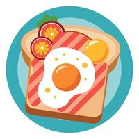 A gourmet breakfast of bacon. egg. and fruit on whole grain toast. The perfect way to start your day vector