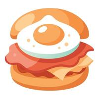 British bacon butty with crispy bacon. fried egg. and HP sauce on a soft roll . British. bacon butty vector