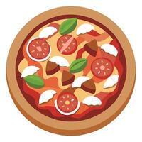 A close-up view of pizza with beef bacon grilled chicken. beef barbeque. tomato sauce. and mozzarell vector