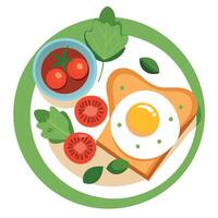 Healthy breakfast with avocado toast. fried eggs. cherry tomatoes. and spinach leaf on wooden table. vector