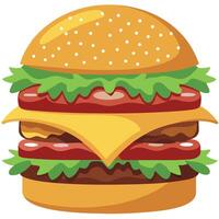 Double cheeseburger with melted cheese. crispy bacon. and fresh lettuce sitting on a sesame seed bun vector