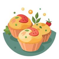 Healthy breakfast option egg muffins bites with bacon cheese veggies herbs on concrete vector