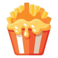 French fries topped with melted cheese displayed on a see through background vector