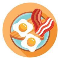 Composition with tasty fried eggs and bacon on wooden table with copy space. vector