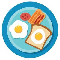 Hearty Breakfast Plate with Two Fried Eggs. Crispy Bacon. and Toasted Bread vector