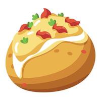 Baked potato topped with cheese. bacon. sour cream. and chives transparent background. vector