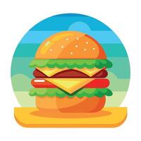 Colorful Burger with beef. lettuce. tomato. cheese. cucumber with beautiful background vector