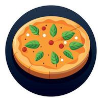Freshly baked cheesy stuffed crust pizza with herbs on a dark table setting vector