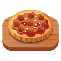 Close up of delicious pizza with ground beef on wooden table. blurry background vector