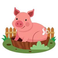A pig enjoying a refreshing mud bath. the epitome of relaxation on the farm. vector