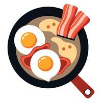Bacon and eggs frying in a pan. A composition featuring delicious fried eggs and bacon vector