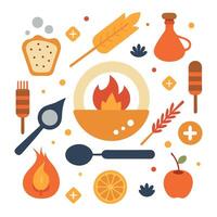 Flammekueche being prepared. surrounded by its ingredients and baking tools vector