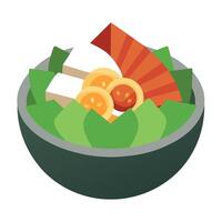An angled close-up of the Cobb Salad showcasing layers of ingredients - tender chicken vector