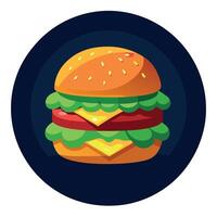 Colorful Burger with beef. lettuce. tomato. cheese. cucumber wih dark background vector