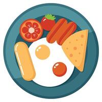 English Breakfast Plate with Fried Eggs. Sausage. Bacon. Tomatoes. and Toast vector