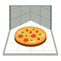 Juicy pizza on a ceramic tile against a minimalist or empty room background vector