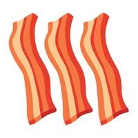 Appetizing shot of several strips of fried bacon arranged neatly on a white background vector