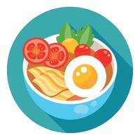 Delicious Breakfast Bowl Featuring Crispy Bacon. Fresh Eggs. and Cherry Tomatoes vector