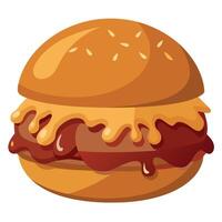 Close-up of a Savory Pulled Pork Sandwich with BBQ Sauce. Bun. and Drizzled Glaze. White Background. vector