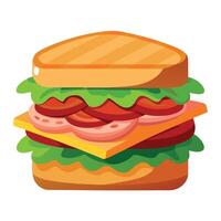 Delicious sandwich stacked with layers of bacon. fresh lettuce. and rich sauce. perfect for a tasty vector