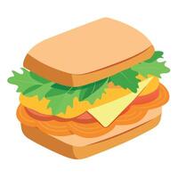 Grilled salmon fillet and fresh arugula sandwiched between two slices of bread. topped with a tangy vector