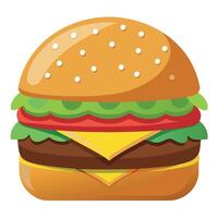 A cheeseburger with a beef patty. cheese. lettuce. tomato. and pickles on a sesame seed bun vector
