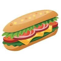 Fresh submarine sandwiche with ham. cheese. bacon. tomatoes. lettuce. cucumbers and onions vector