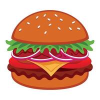 Close-up of a Pulled Pork Sandwich with Red Onion on a Sesame Seed Bun. White Background. Fast Food. vector