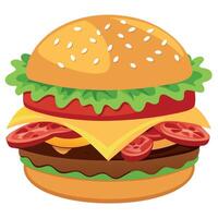 A mouthwatering image of a delicious cheeseburger with crispy bacon. fresh lettuce. and juicy tomato vector