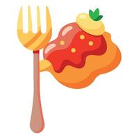 A fork is holding a piece of pasta with cheese and meat sauce. Isolated on white background vector