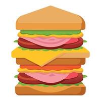 A towering sandwich filled with layers of ham. cheese. and toppings. showcasing a delicious and hear vector