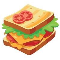 Delicious blt sandwich with crisp bacon. fresh lettuce. and tomato slices on toasted bread vector