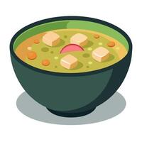 Homemade split pea soup with ham and croutons on grey background Thick winter lunch option vector