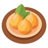 Lithuanian cepelinai on a rustic ceramic plate. closeup showing the texture of the potato dumplings. vector