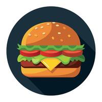A Cheeseburger with beef. lettuce. tomato. onion and cheese. Cucumber with dark background vector