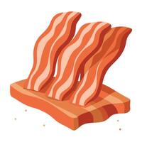 Freshly cut raw bacon slices lay arranged on a rustic wooden table. sprinkled with a pinch of salt. vector