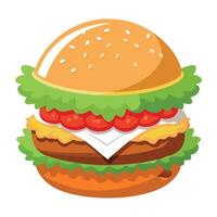 Crispy fried chicken burger with pickles. mozzarella sauce. coleslaw. and tomato slices vector